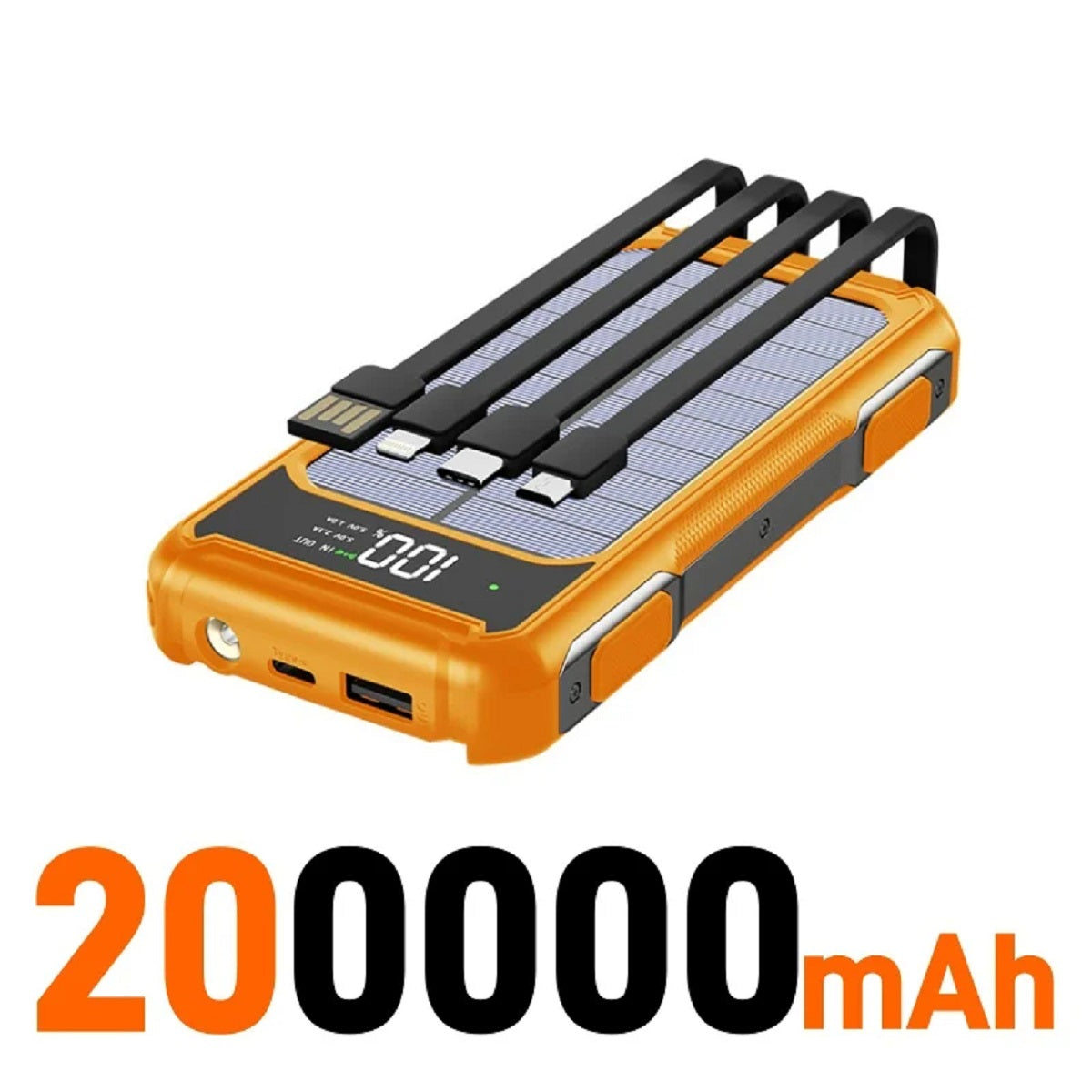 4-in-1 Solar Power Bank - Fast Charging Mobile Battery with LED Light