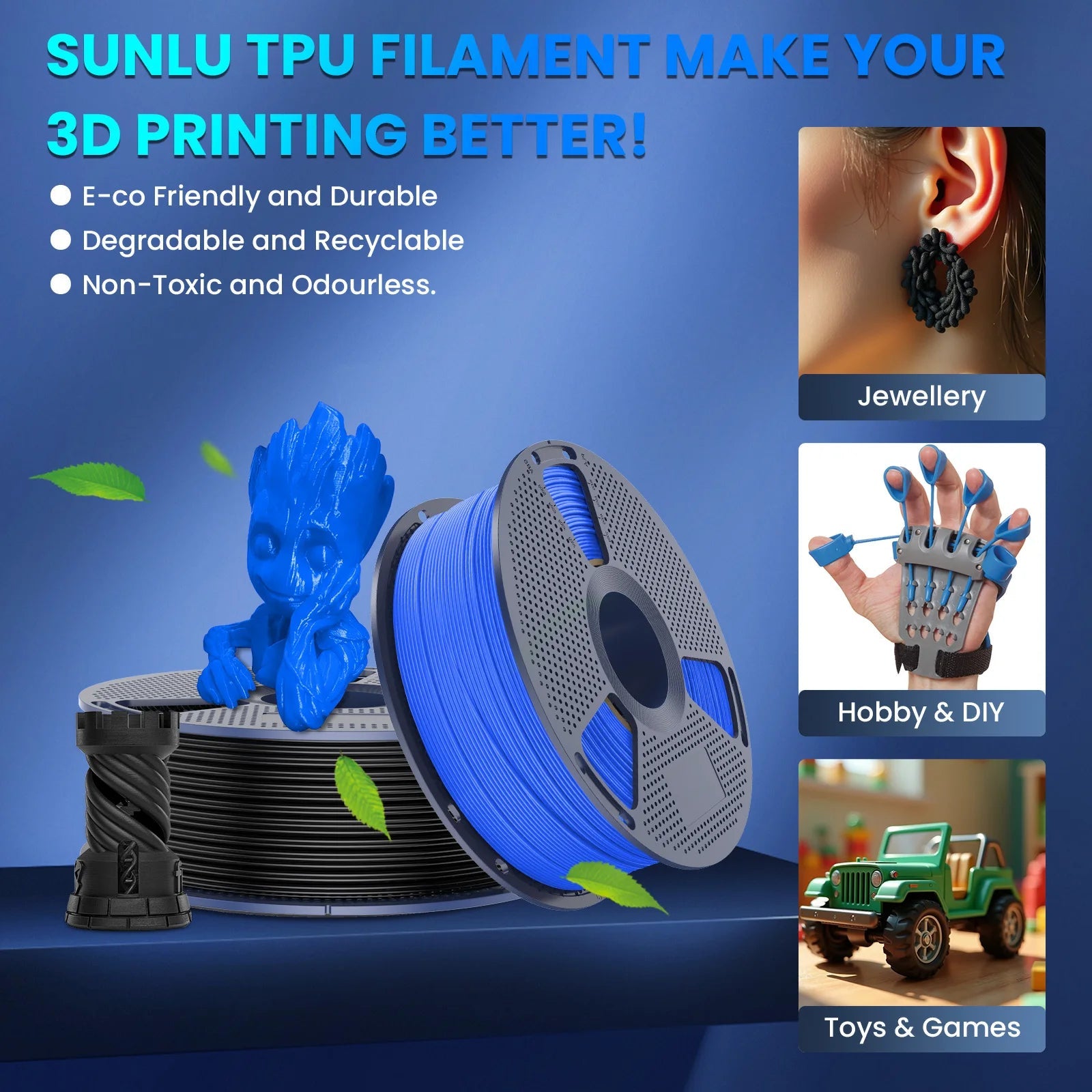 TPU Filament 0.07 in (95A) -High Elasticity and Heat Resistant for 3D Printing