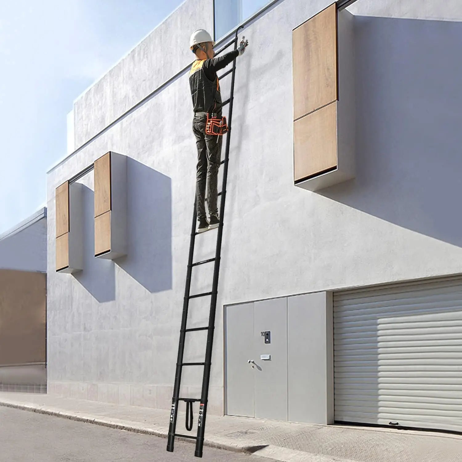 20.3 ft Telescopic Ladder - 14-Step Aluminium Extension with Hooks