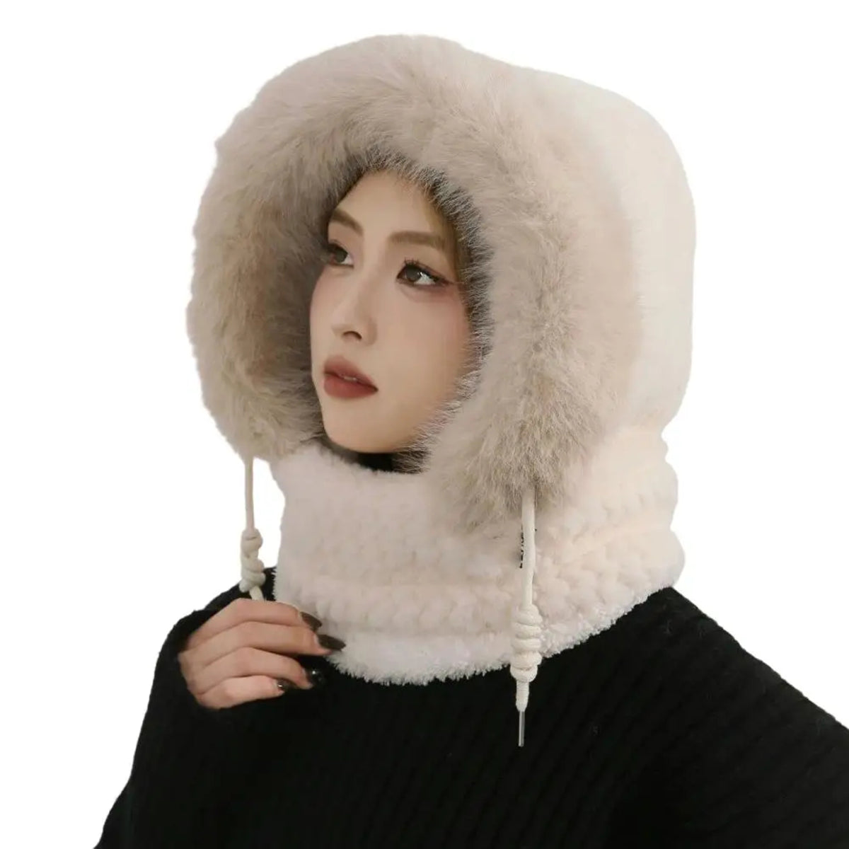 Women's Winter Plush Hat & Scarf Set - Windproof Thermal Hood with Ear Protection