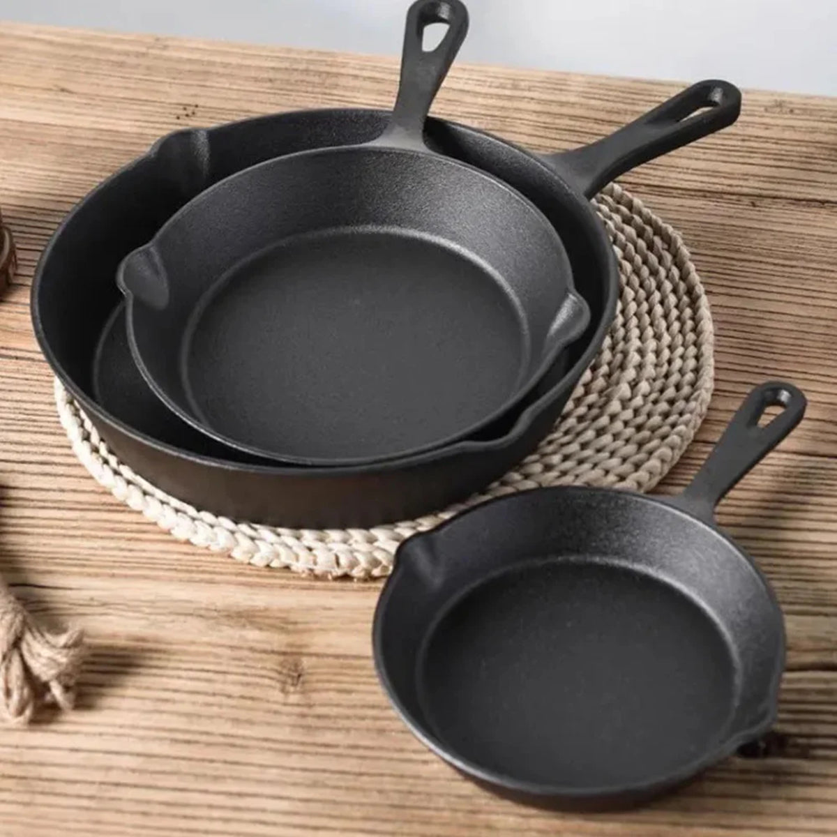 3-Piece Cast Iron Frying Pan Set - Uncoated Non-Stick Skillets & Stir-Frying