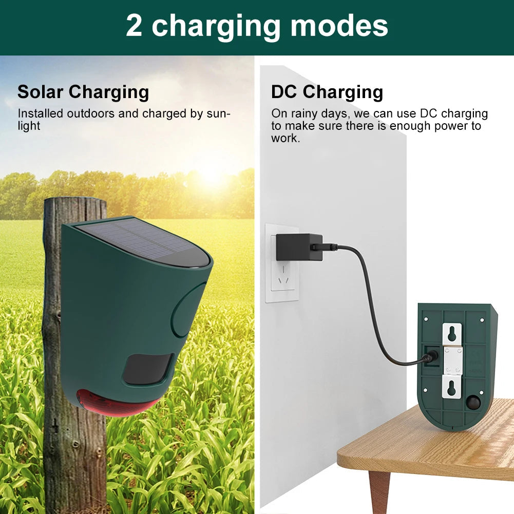 Solar Motion Sensor Alarm - 129dB Outdoor Waterproof Animal Deterrent