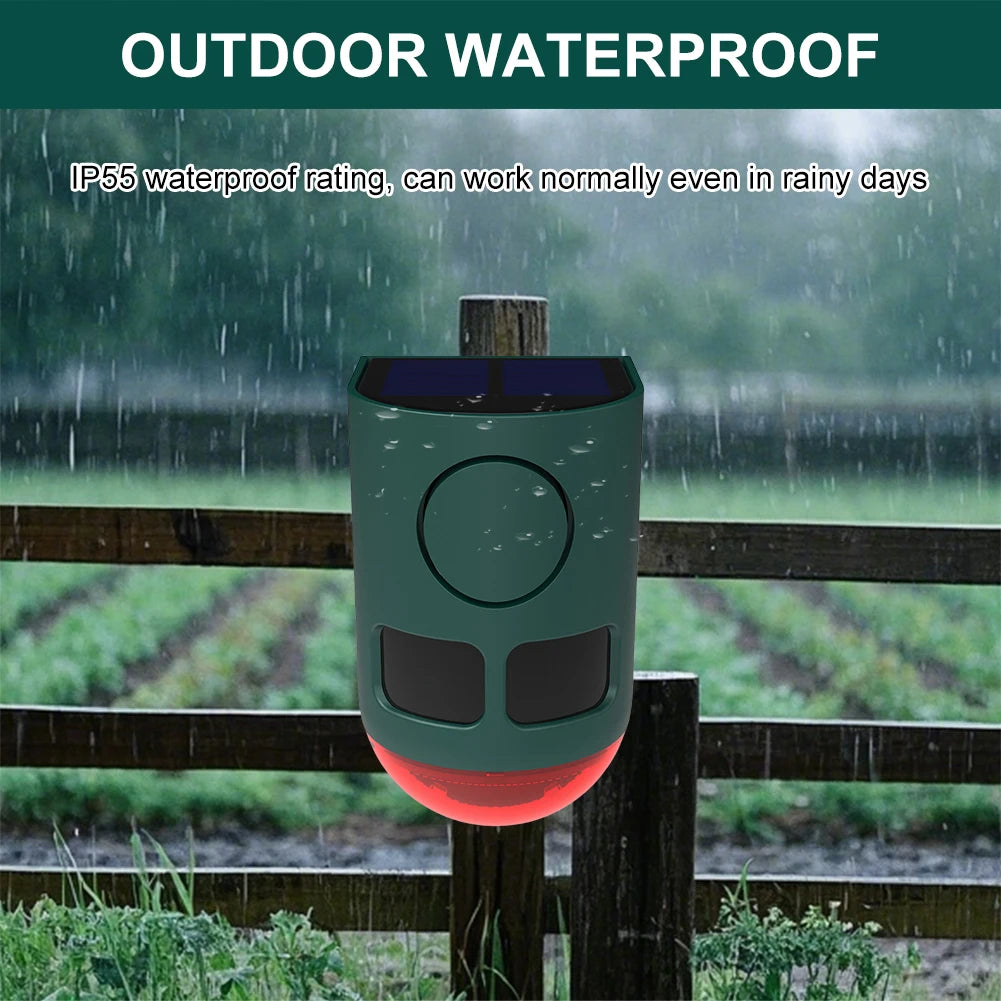 Solar Motion Sensor Alarm - 129dB Outdoor Waterproof Animal Deterrent