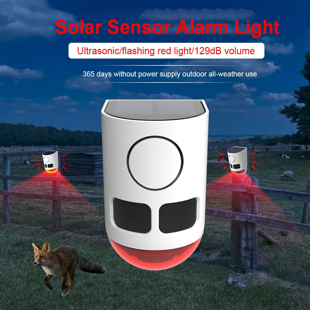 Solar Motion Sensor Alarm - 129dB Outdoor Waterproof Animal Deterrent