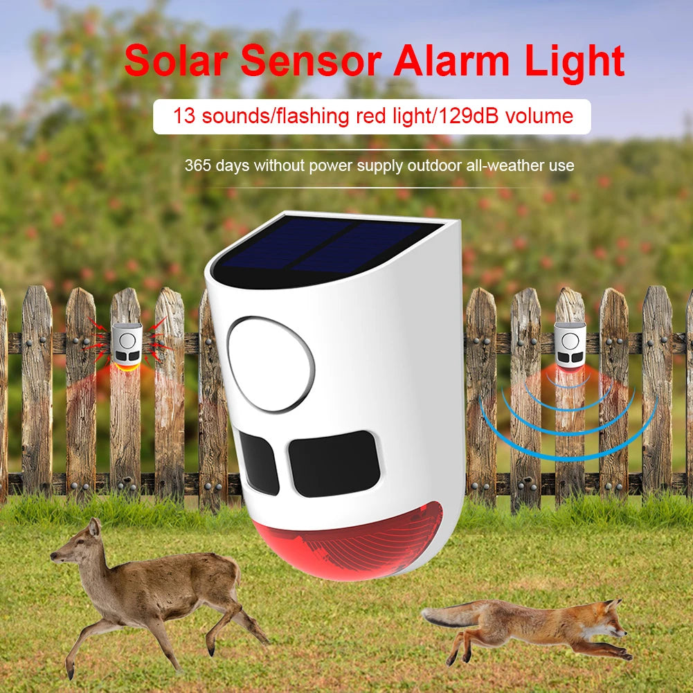 Solar Motion Sensor Alarm - 129dB Outdoor Waterproof Animal Deterrent