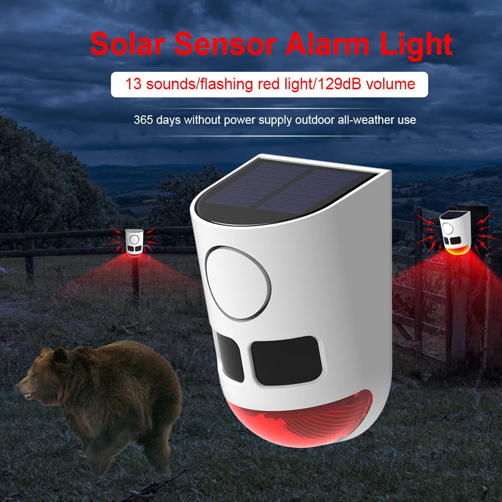 Solar Motion Sensor Alarm - 129dB Outdoor Waterproof Animal Deterrent