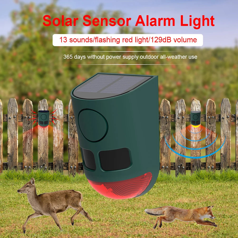 Solar Motion Sensor Alarm - 129dB Outdoor Waterproof Animal Deterrent