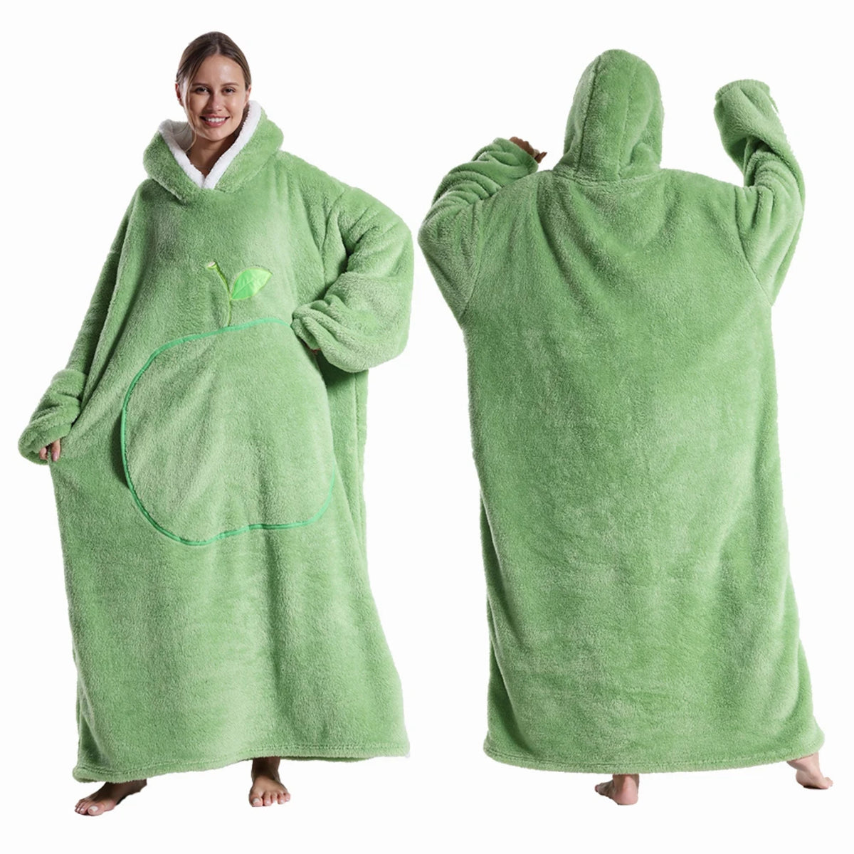 Extra Long Wearable Blanket - Hooded Flannel with Sleeves for Adults