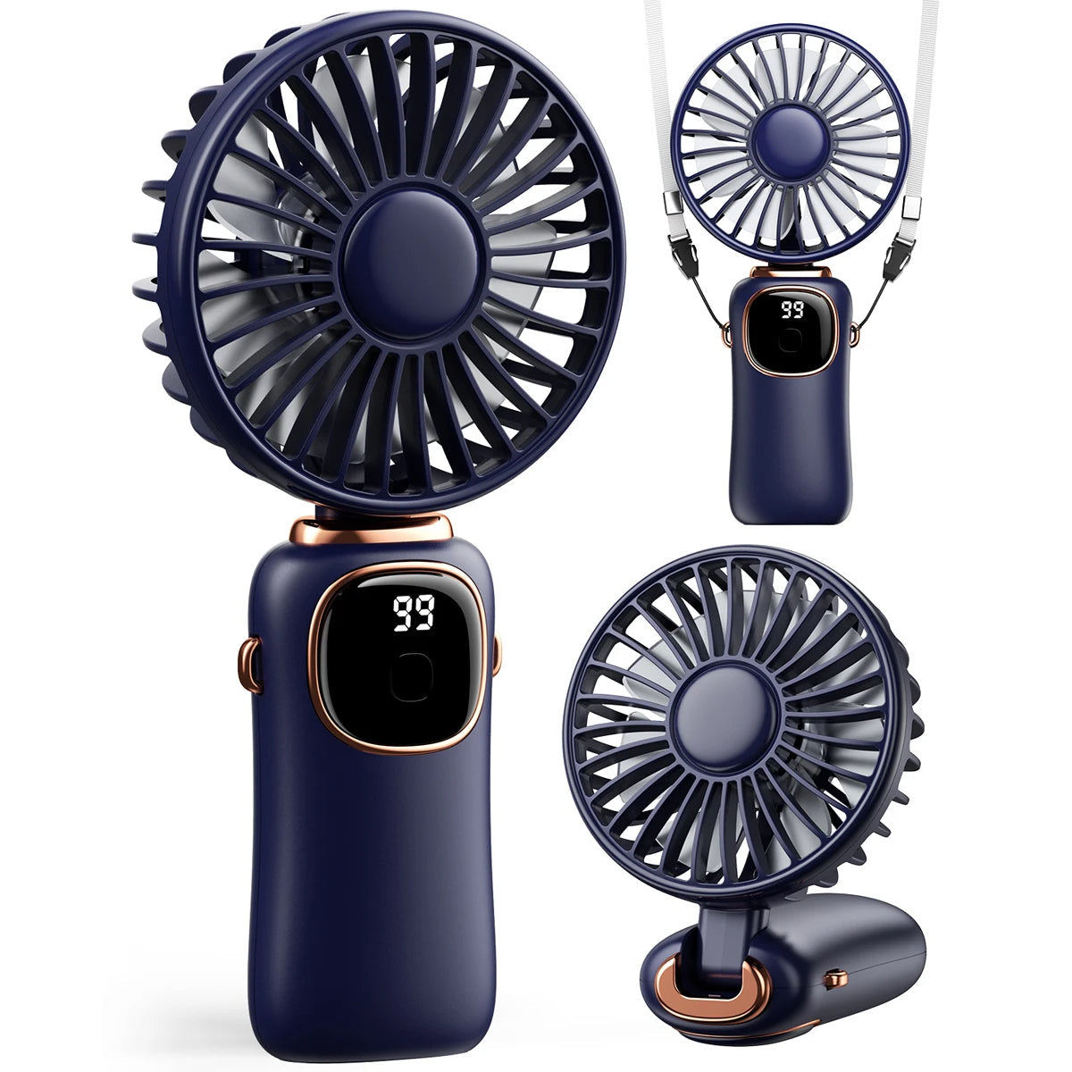 3-In-1 Portable Handheld Fan -5-Speed with LED Display for Neck Desk and Travel