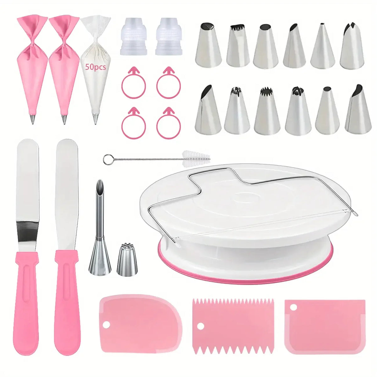 80-Piece Cake Decorating Set - Non-Slip Turntable with Piping Tips & Tools