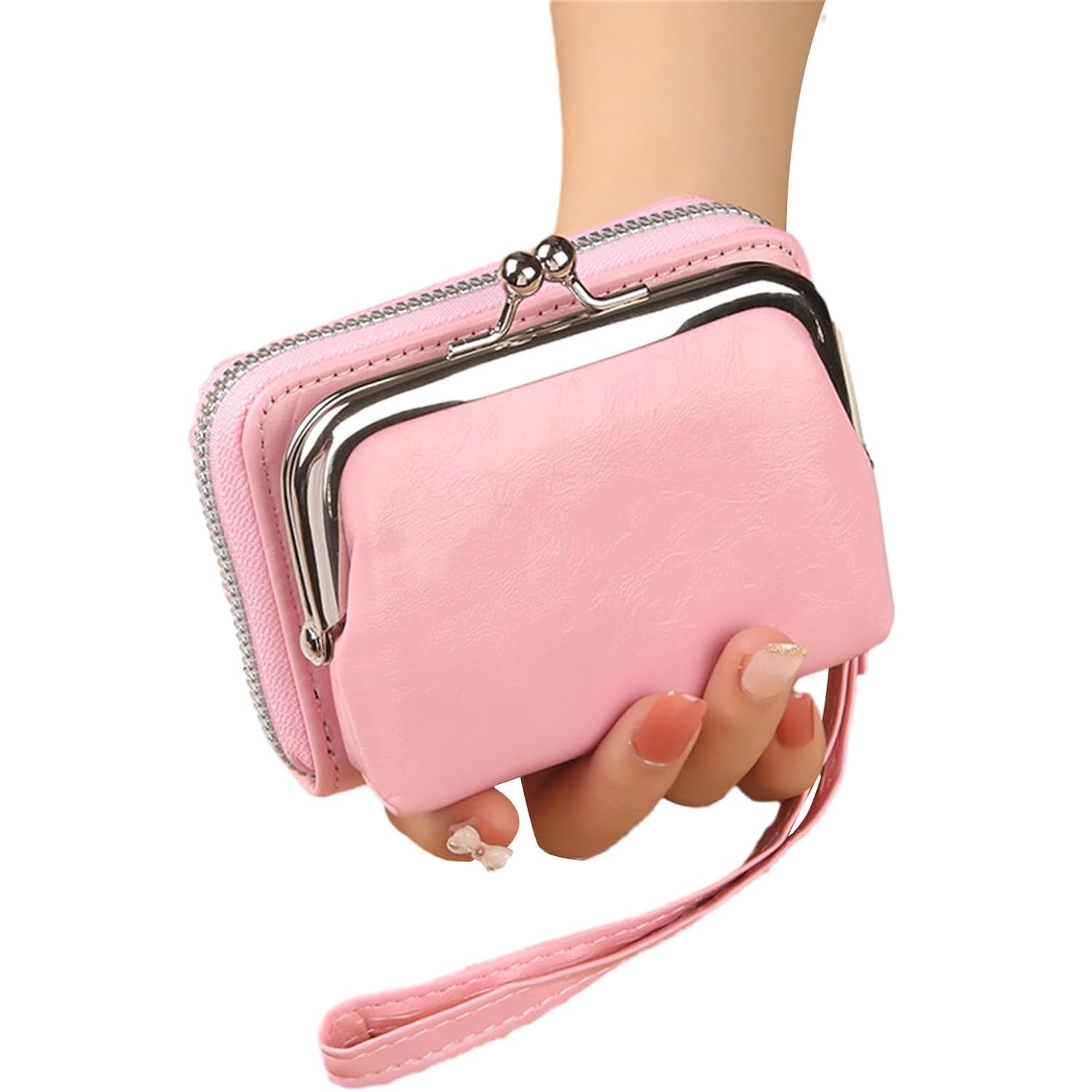 Women's Wallet Wrist Vintage Coin Purse with Zipper and Kiss Lock