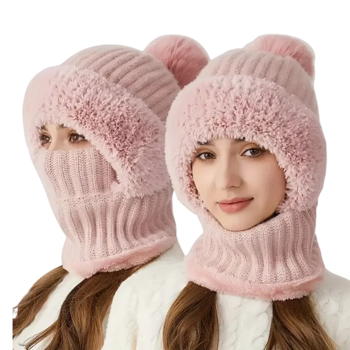Thermal Fleece Cycling Beanie - Windproof Knit Hat with Ear Covers Neck Warmer