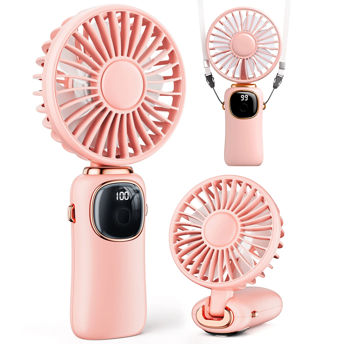 3-In-1 Portable Handheld Fan -5-Speed with LED Display for Neck Desk and Travel