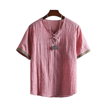 Men's Summer Short Sleeve Shirt - Lightweight Korean Style Plain Blouse Tee