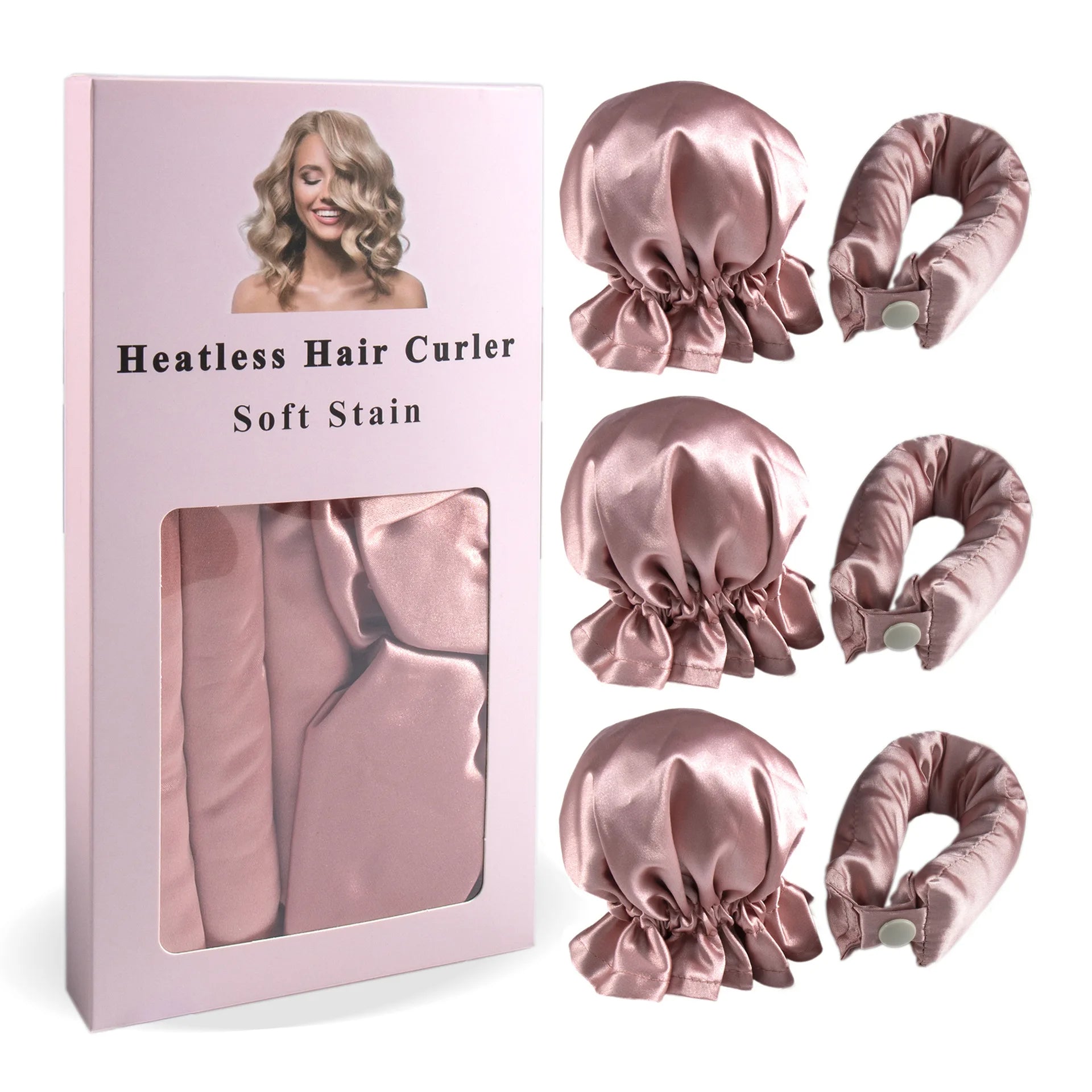 Satin No-Heat Curling Rod Kit - 3-Pc Overnight Headband and Caps