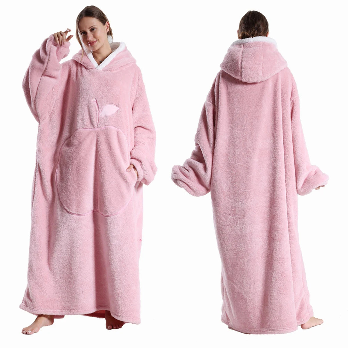 Extra Long Wearable Blanket - Hooded Flannel with Sleeves for Adults
