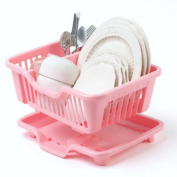 Plastic Dish Drying Rack - Duty Sink Drainer with Cup Holders and Drainboard
