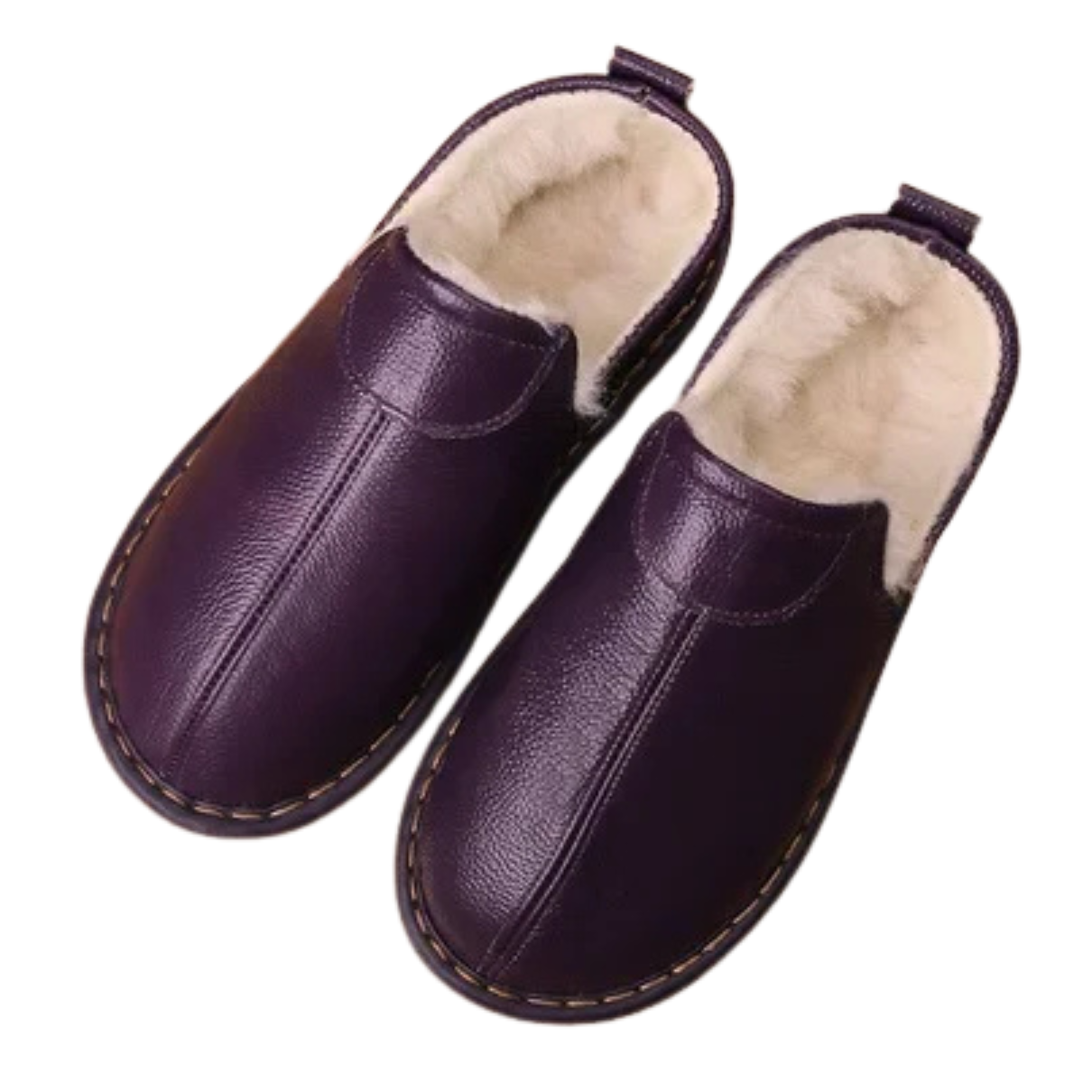 Genuine Leather Winter Slippers - Anti-Slip Warm Wool for Men & Women