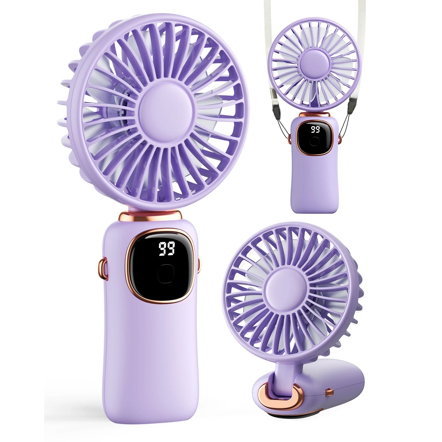 3-In-1 Portable Handheld Fan -5-Speed with LED Display for Neck Desk and Travel