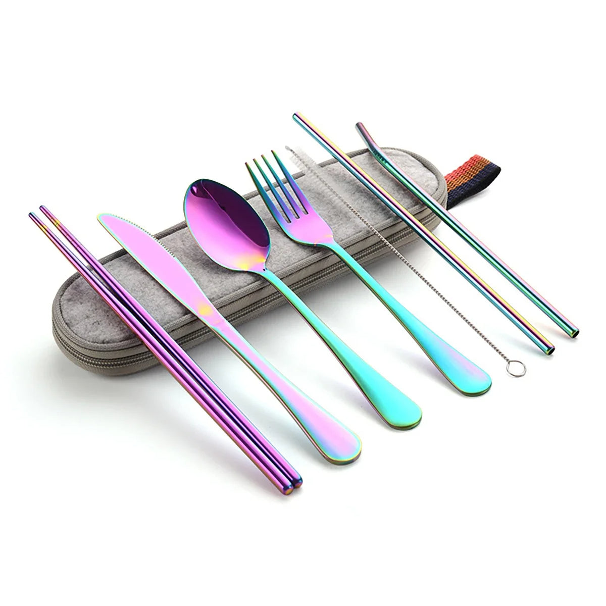 8pcs Reusable Travel Cutlery with Case Stainless Steel Camping Flatware Set