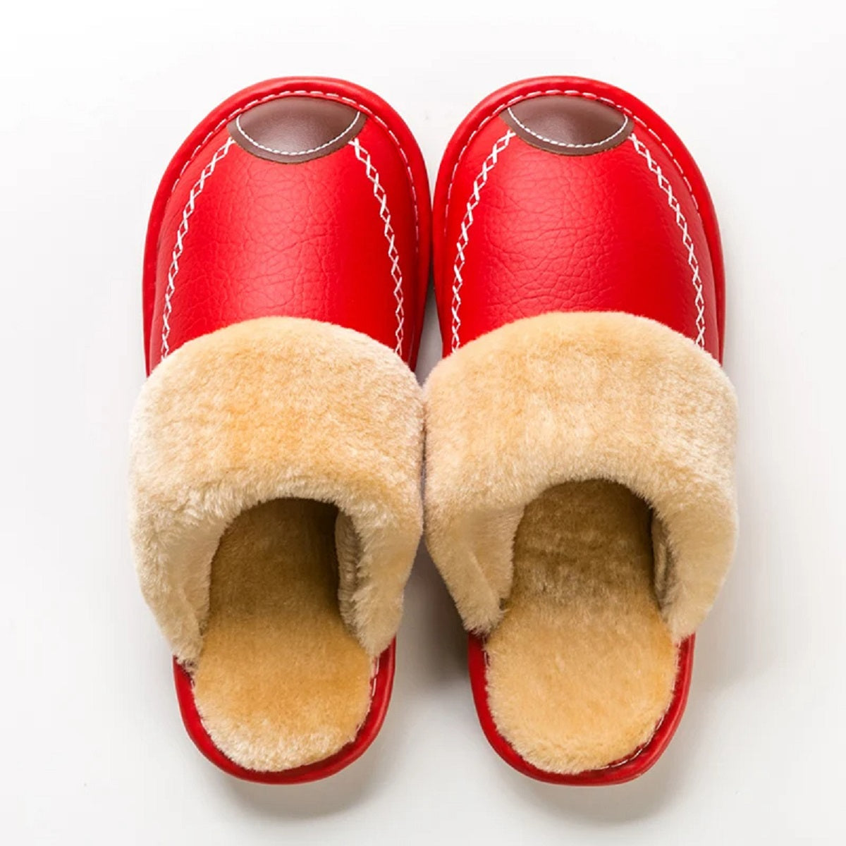 Men's Winter Warm Thick Plus Velvet Leather Slippers