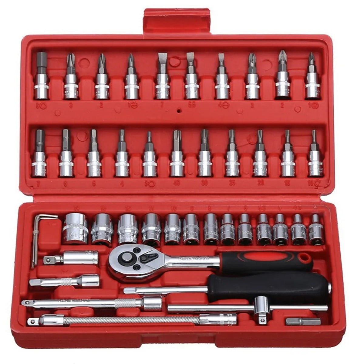 46-Piece Car Repair Tool Kit - 1/4-Inch Socket Set with Ratchet and Wrench