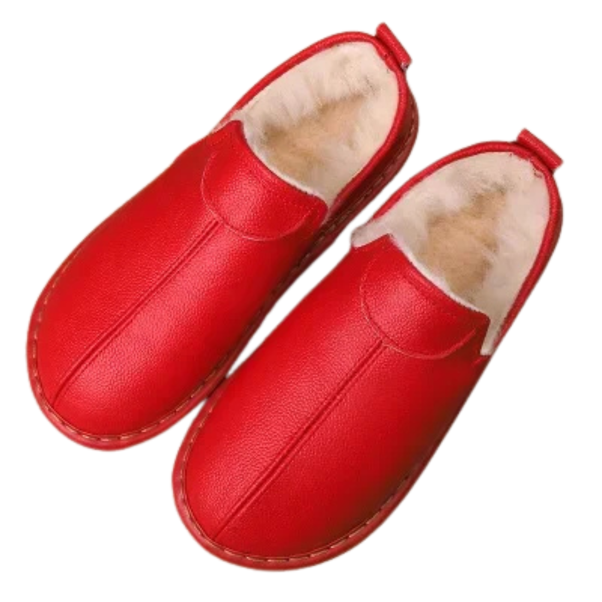 Genuine Leather Winter Slippers - Anti-Slip Warm Wool for Men & Women