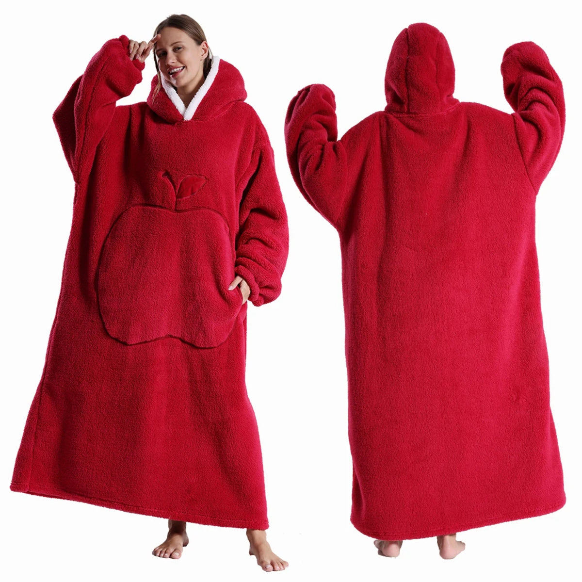 Extra Long Wearable Blanket - Hooded Flannel with Sleeves for Adults