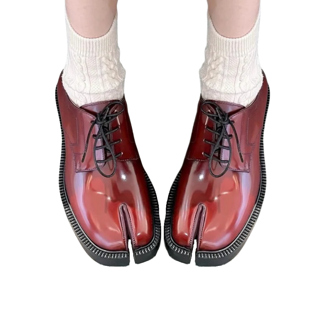 Women's Tabi Split-Toe Loafers - Chunky Lace-Up Platform Flats