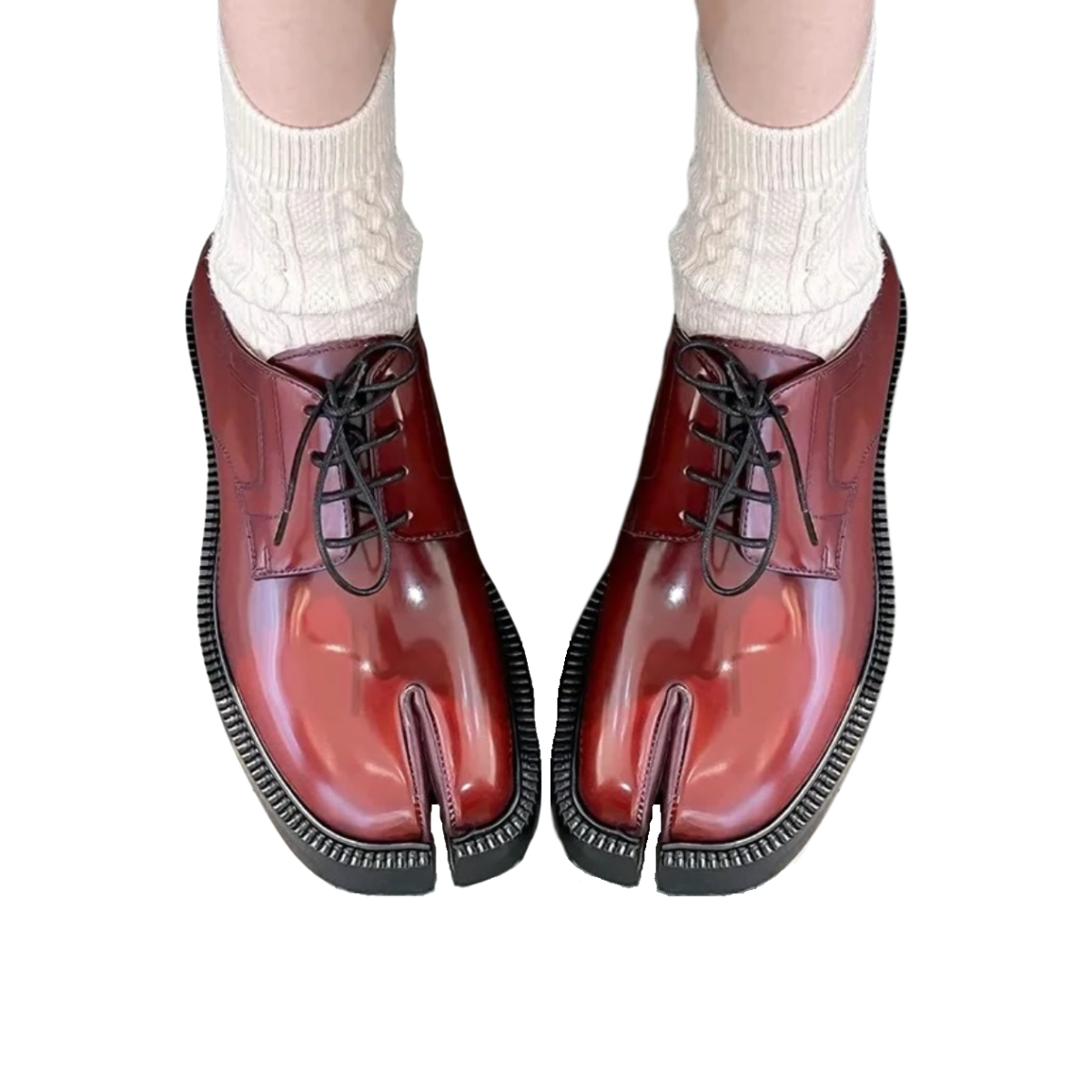 Women's Tabi Split-Toe Loafers - Chunky Lace-Up Platform Flats