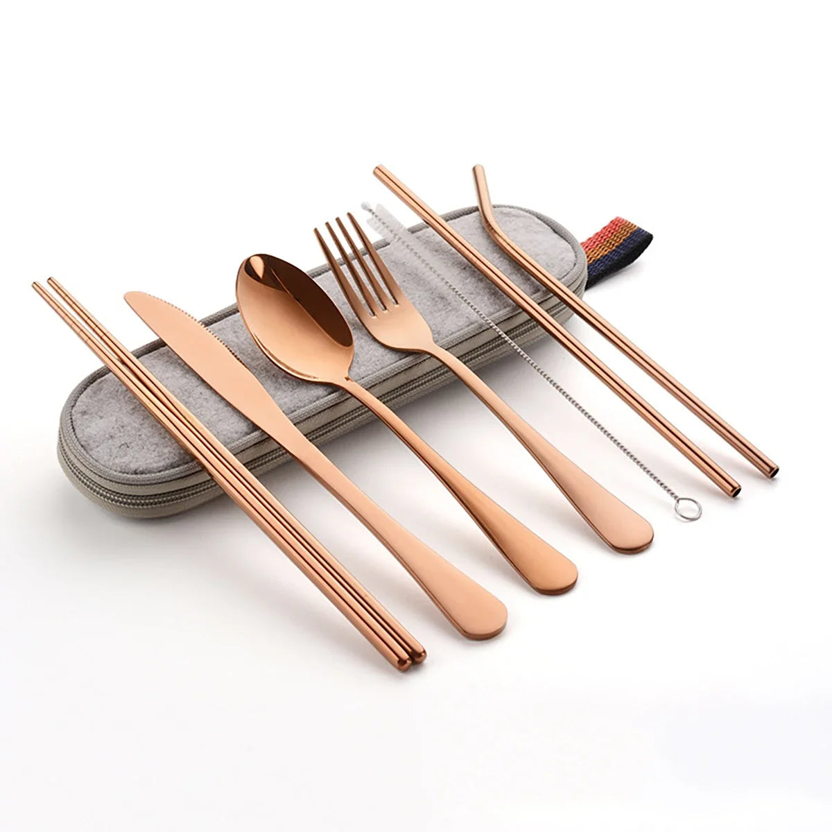 8pcs Reusable Travel Cutlery with Case Stainless Steel Camping Flatware Set