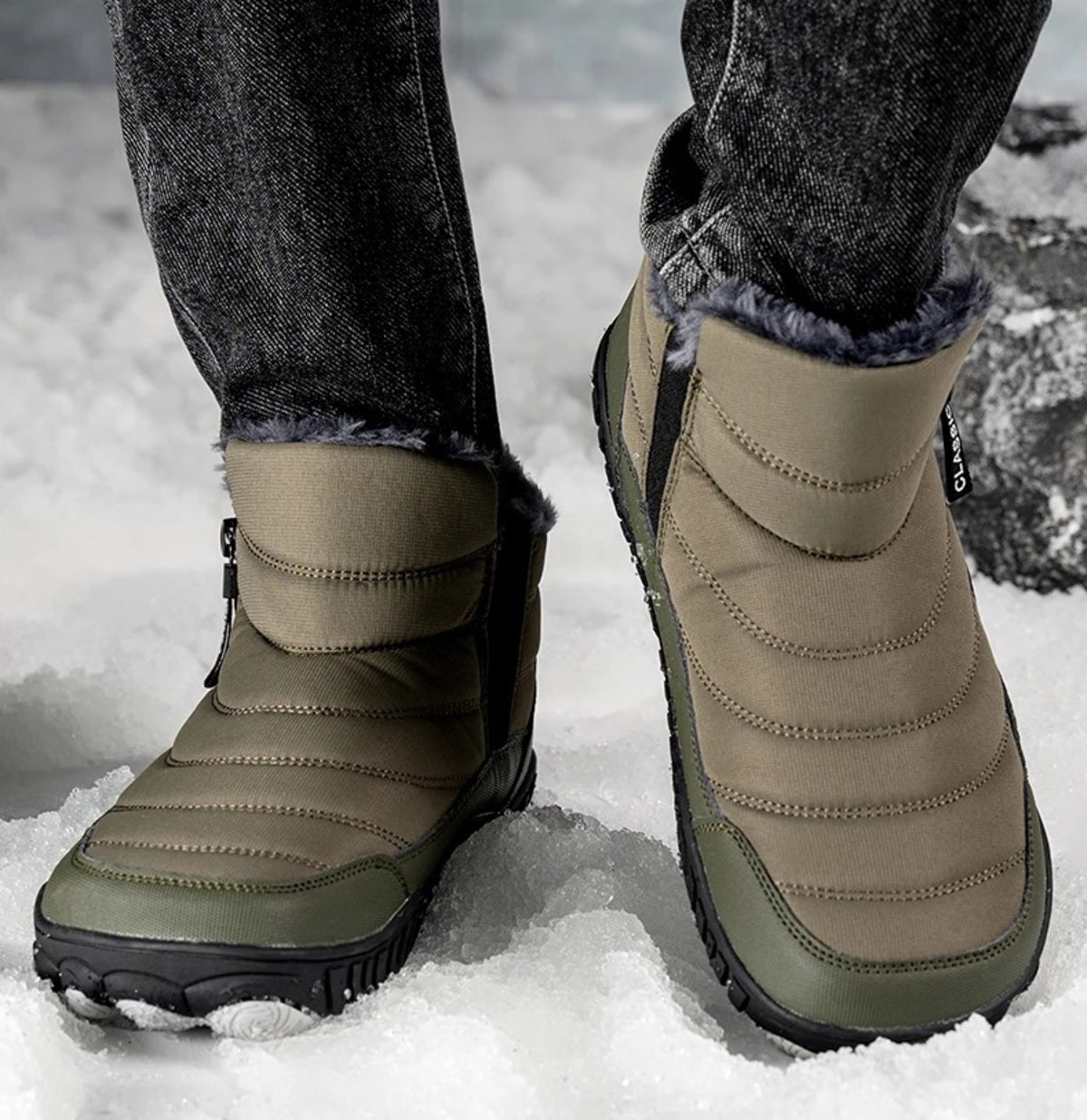 Men's Winter Waterproof Boots - Warm Ankle Snow Shoes with Non-Slip Sole