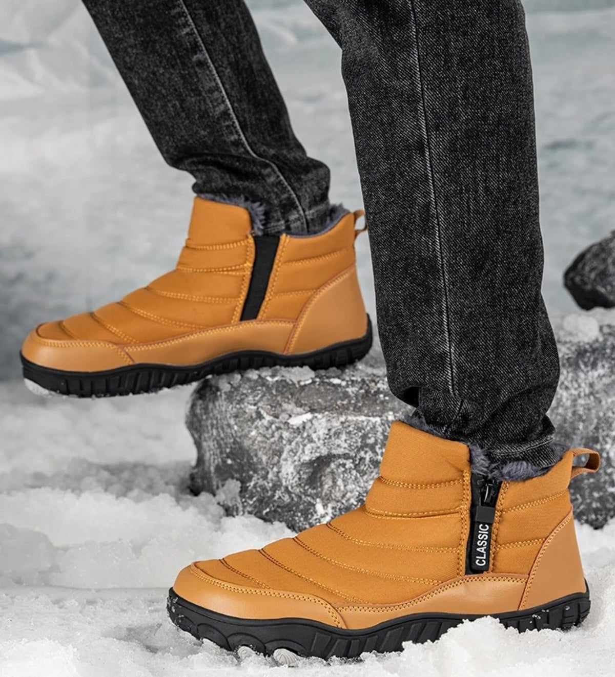 Men's Winter Waterproof Boots - Warm Ankle Snow Shoes with Non-Slip Sole