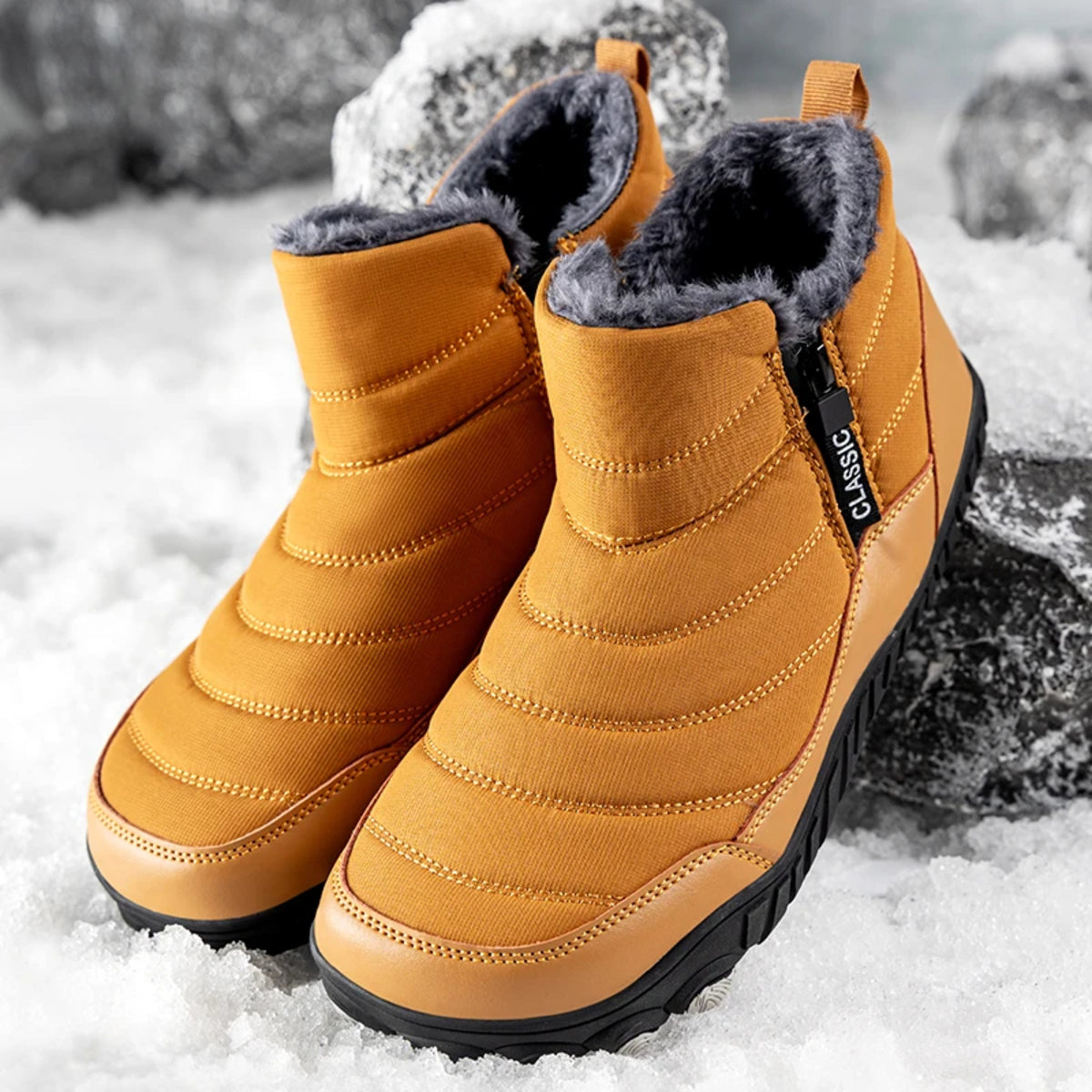 Men's Winter Waterproof Boots - Warm Ankle Snow Shoes with Non-Slip Sole