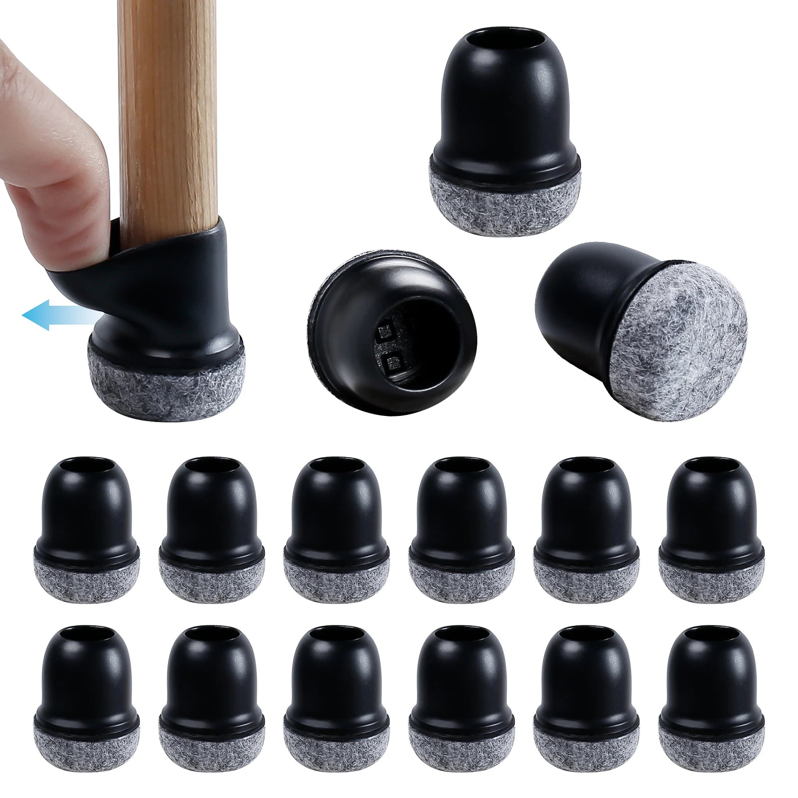 16 Pcs Chair Leg Protectors - Anti-Slip Silicone Felt Covers for Hardwood Floors