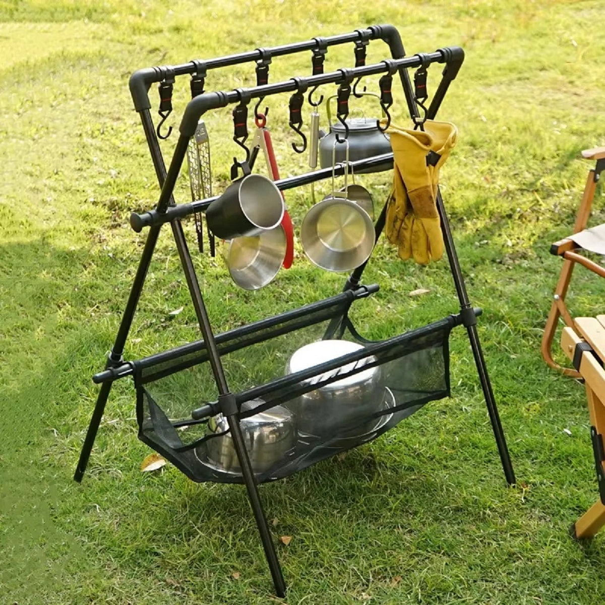 Camping Multifunction Foldable Storage Hanging Rack With Hooks