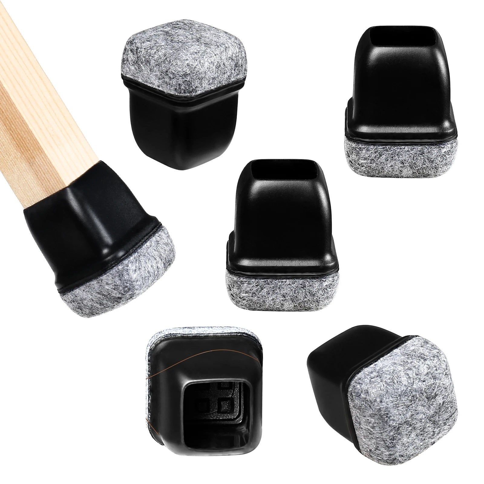 16 Pcs Chair Leg Protectors - Anti-Slip Silicone Felt Covers for Hardwood Floors