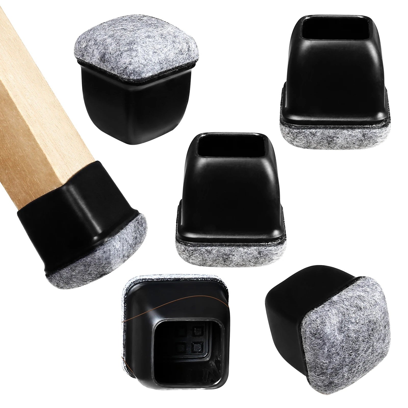 16 Pcs Chair Leg Protectors - Anti-Slip Silicone Felt Covers for Hardwood Floors
