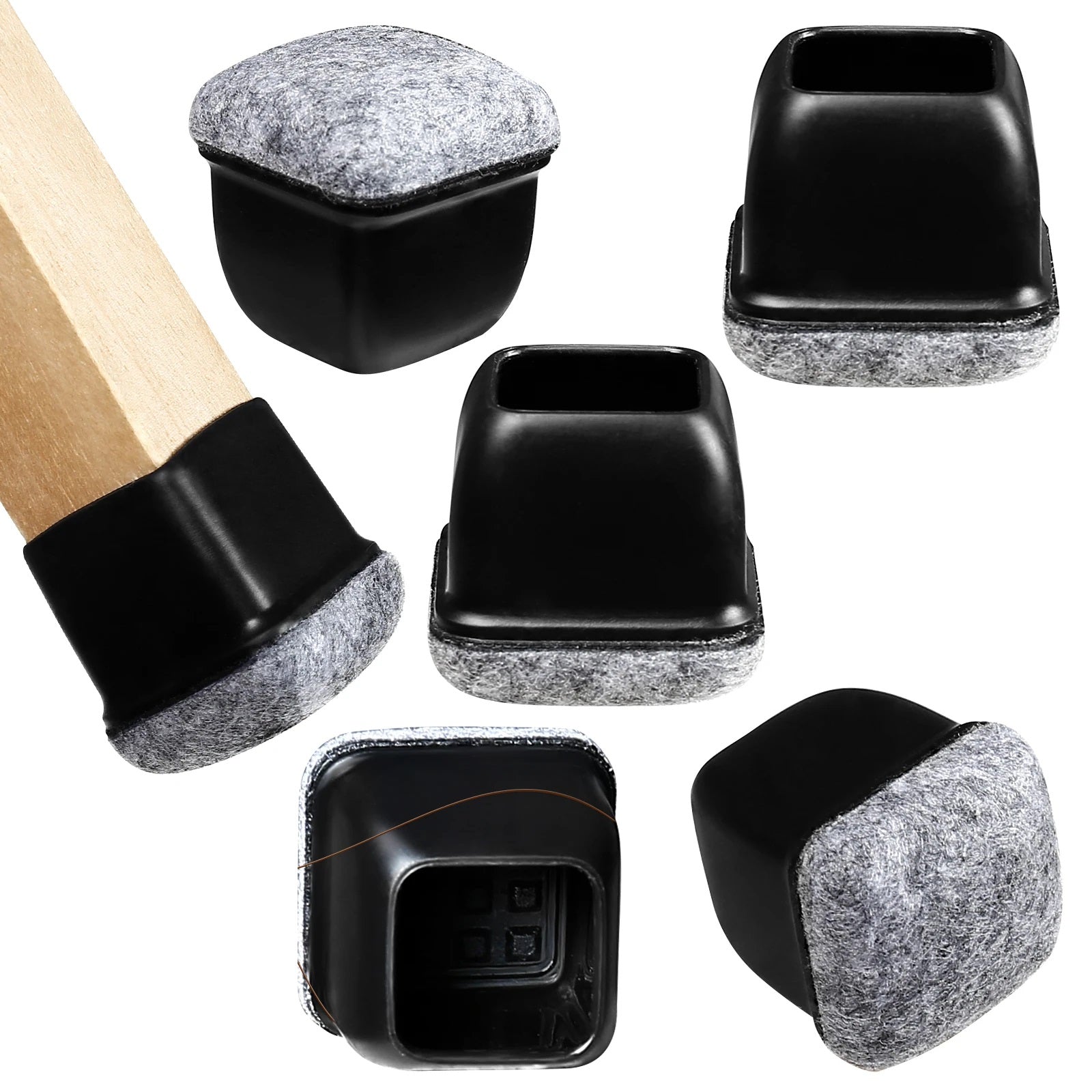 16 Pcs Chair Leg Protectors - Anti-Slip Silicone Felt Covers for Hardwood Floors