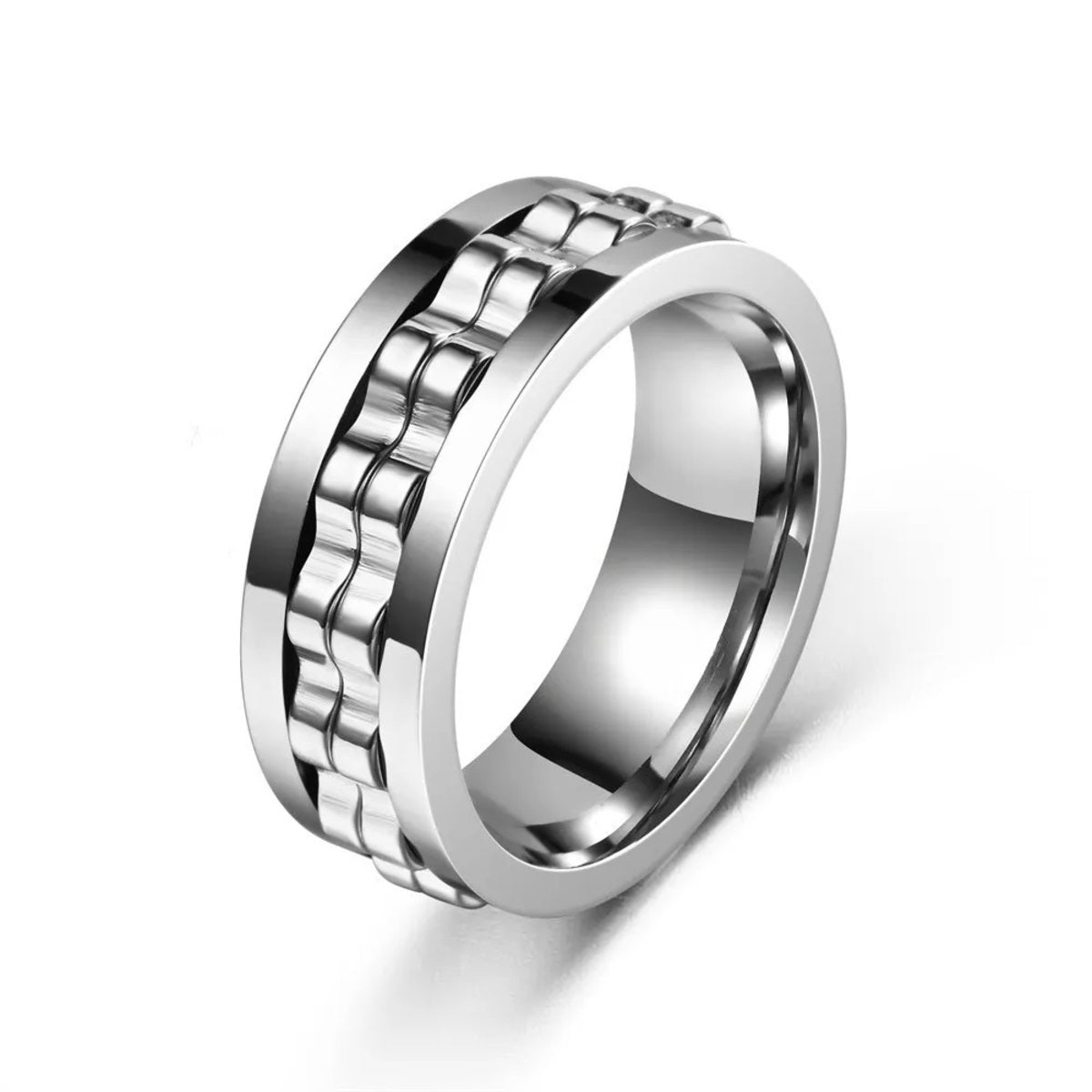 Stainless Steel Gear Chain Ring - Spinning Fidget Band