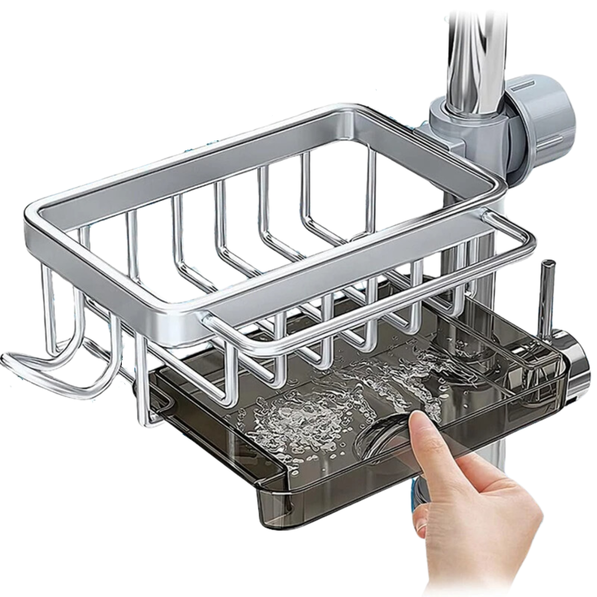Kitchen Sink Faucet Organizer with Drain Tray and Towel Rack