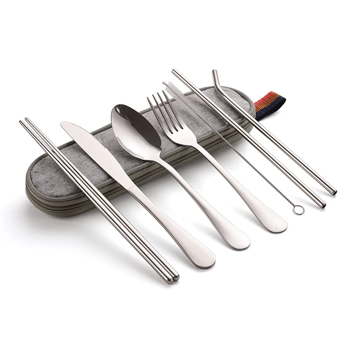 8pcs Reusable Travel Cutlery with Case Stainless Steel Camping Flatware Set