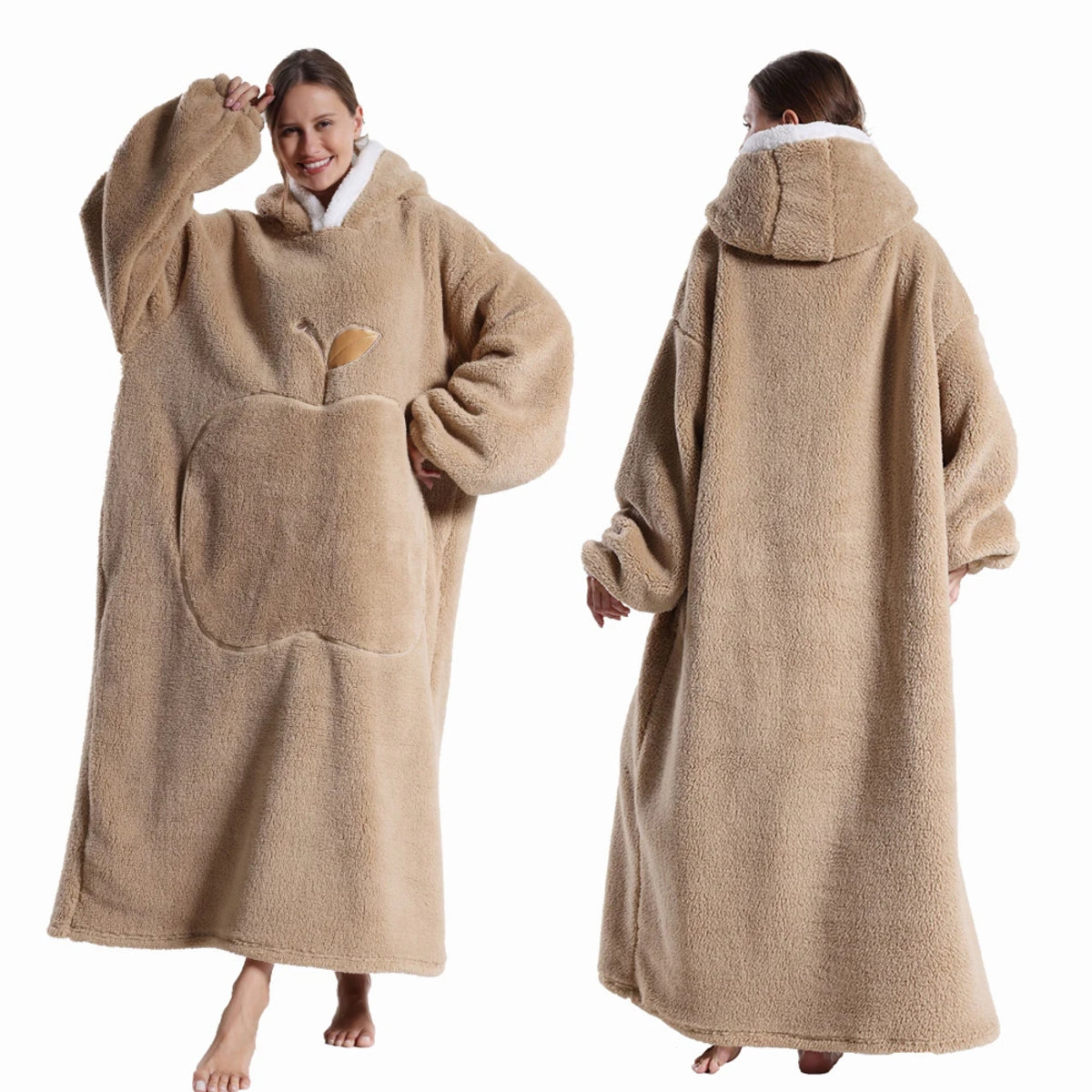 Extra Long Wearable Blanket - Hooded Flannel with Sleeves for Adults