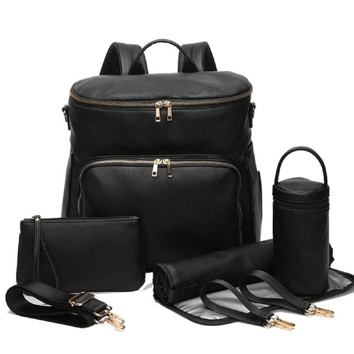 Diaper Bag Backpack Large Capacity PU Leather Travel