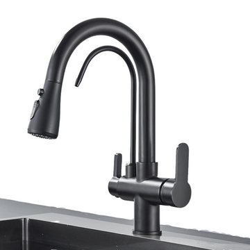 Matte Black 3-Way Kitchen Faucet - Pull-Out 360° Filtered Spray Mixer