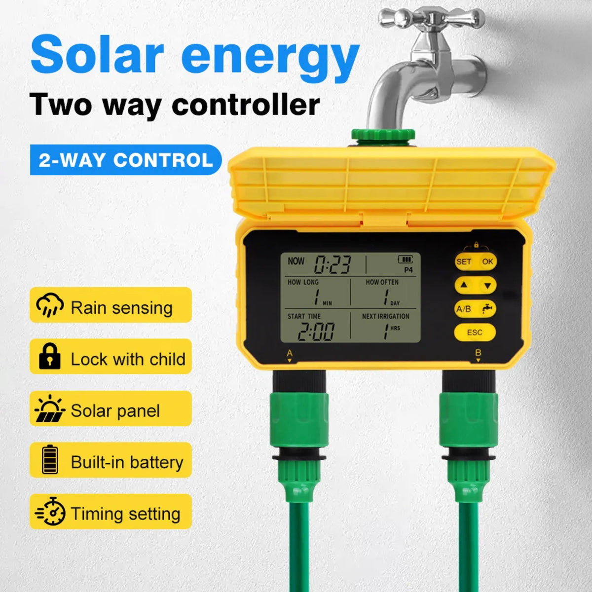 Solar App-Control Irrigation Timer - Automatic 1/2-Outlet Watering