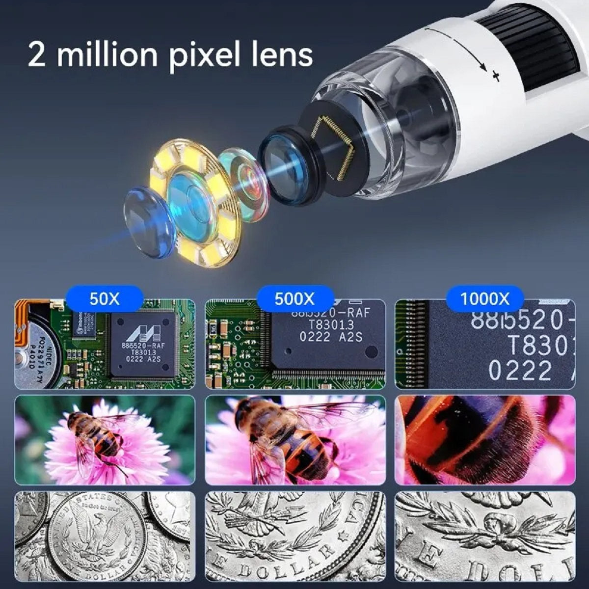 4.3 LCD Digital Microscope - 1080P USB Magnifier with 8 LED Lights for Coins and Repairs