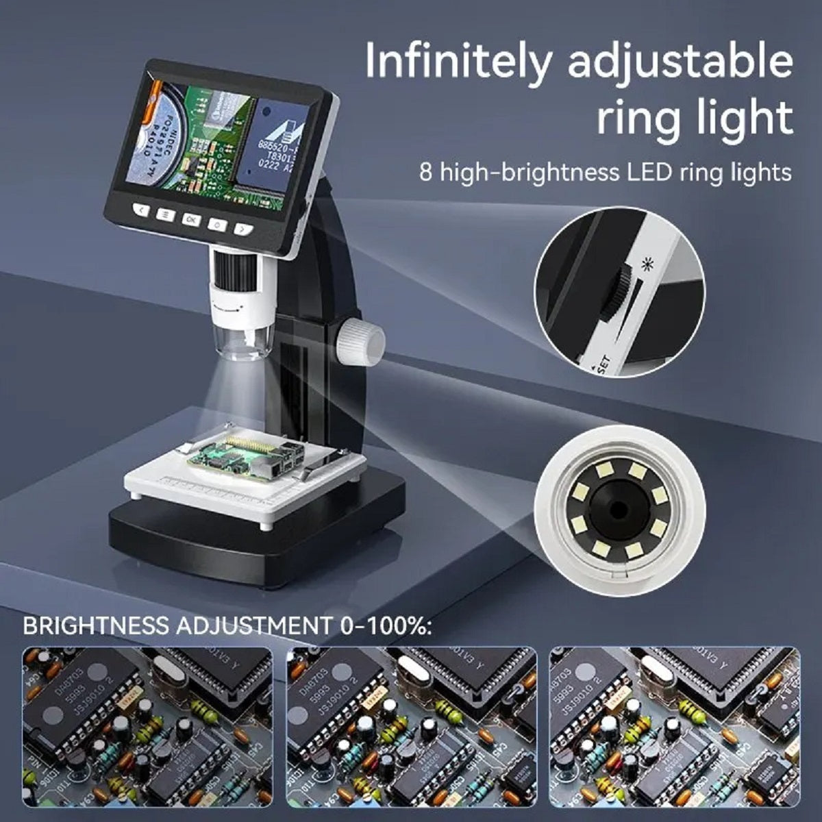 4.3 LCD Digital Microscope - 1080P USB Magnifier with 8 LED Lights for Coins and Repairs