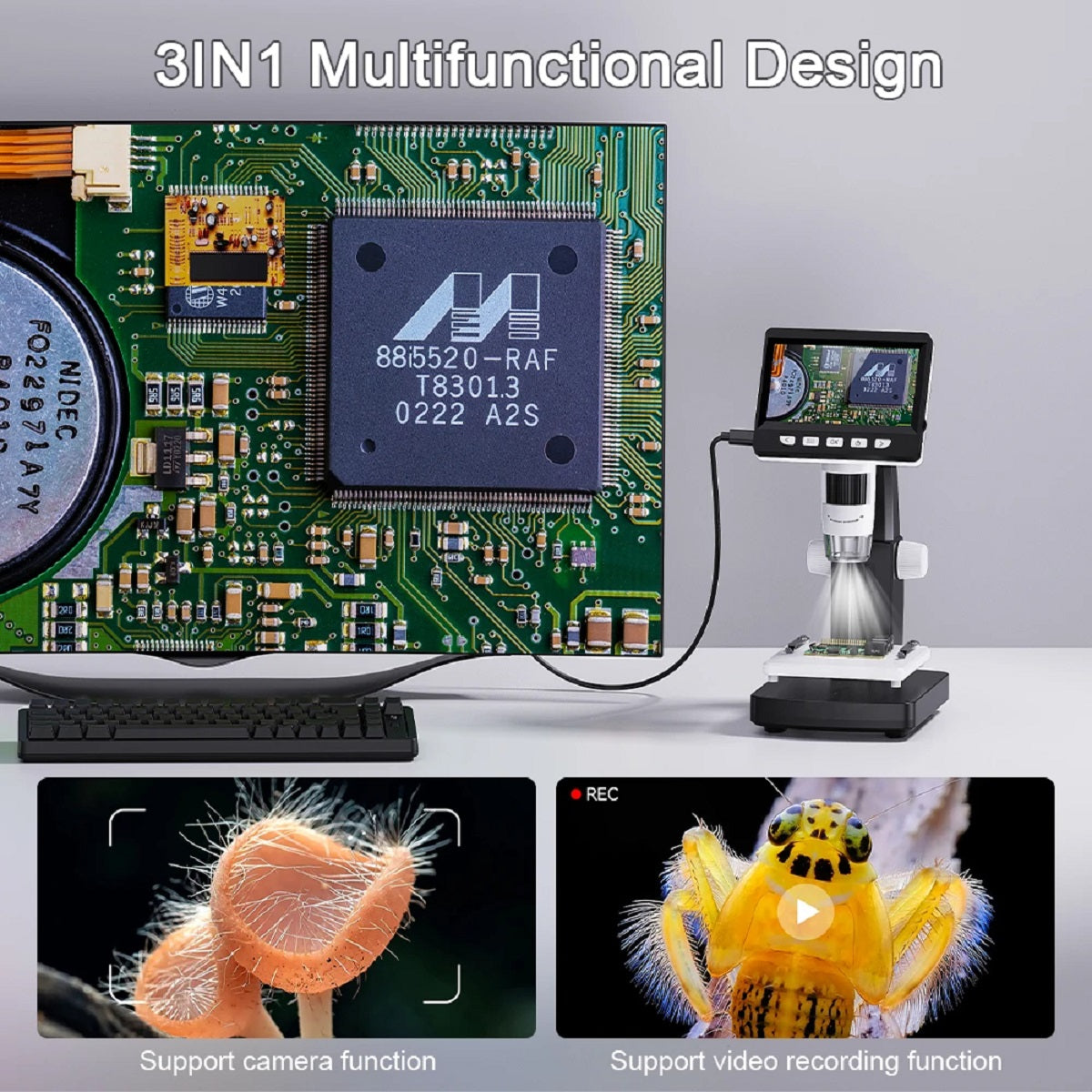 4.3 LCD Digital Microscope - 1080P USB Magnifier with 8 LED Lights for Coins and Repairs