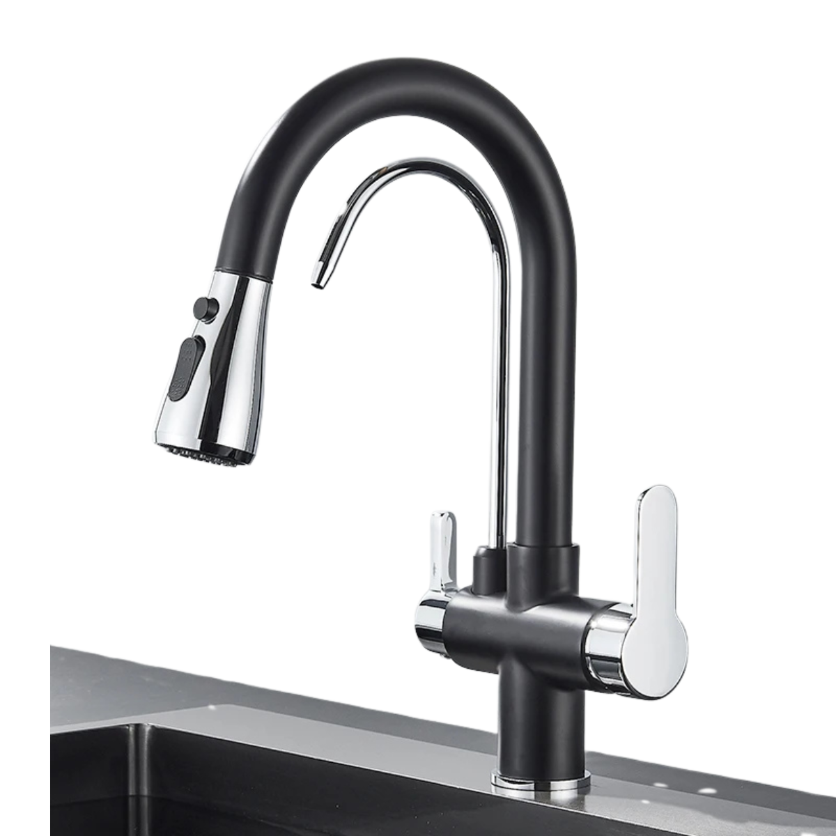 Matte Black 3-Way Kitchen Faucet - Pull-Out 360° Filtered Spray Mixer